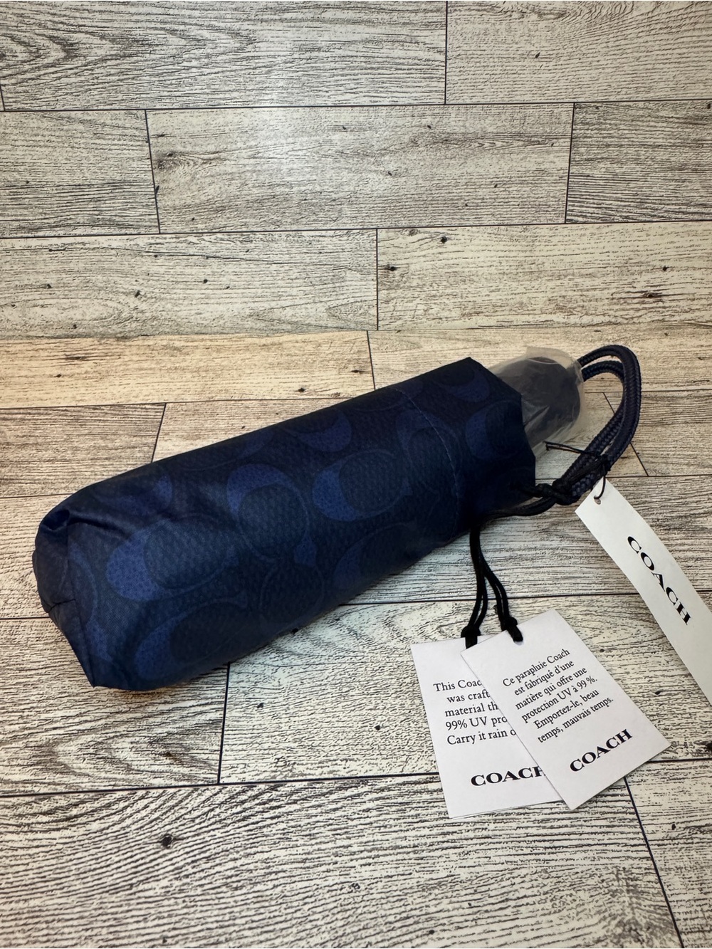 Coach UV Protection Mini Umbrella in Signature Print Navy